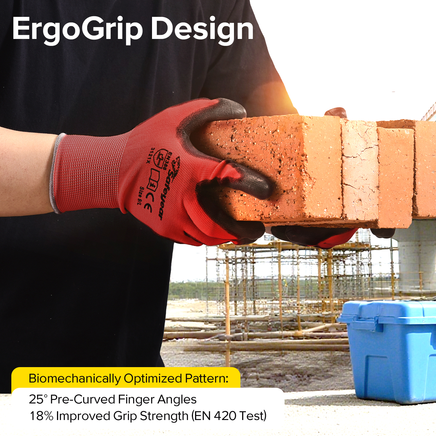 Gants de travail lourds en revêtement PN8003 rouge