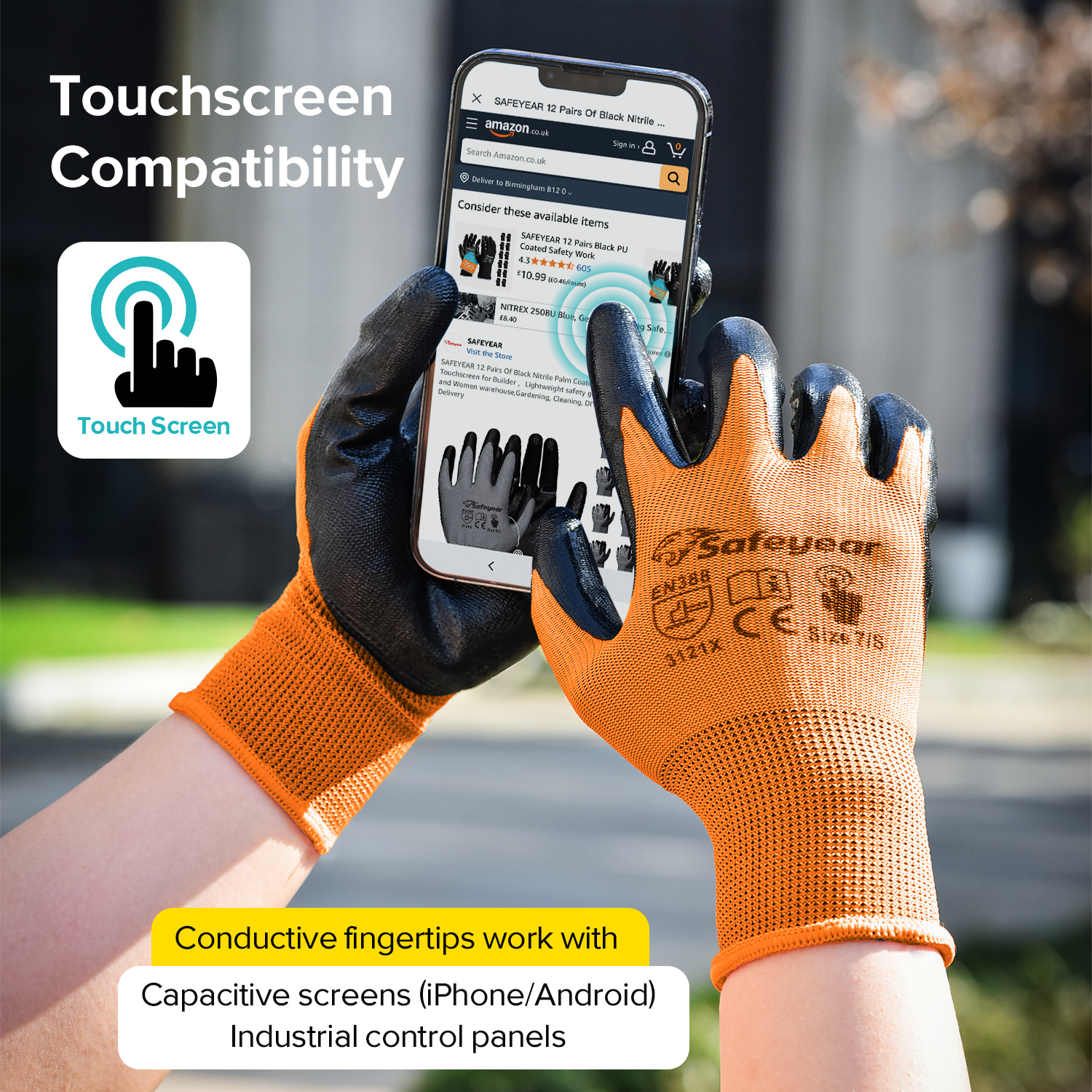 Gants de travail de sécurité enduits de nitrile N1552 Orange