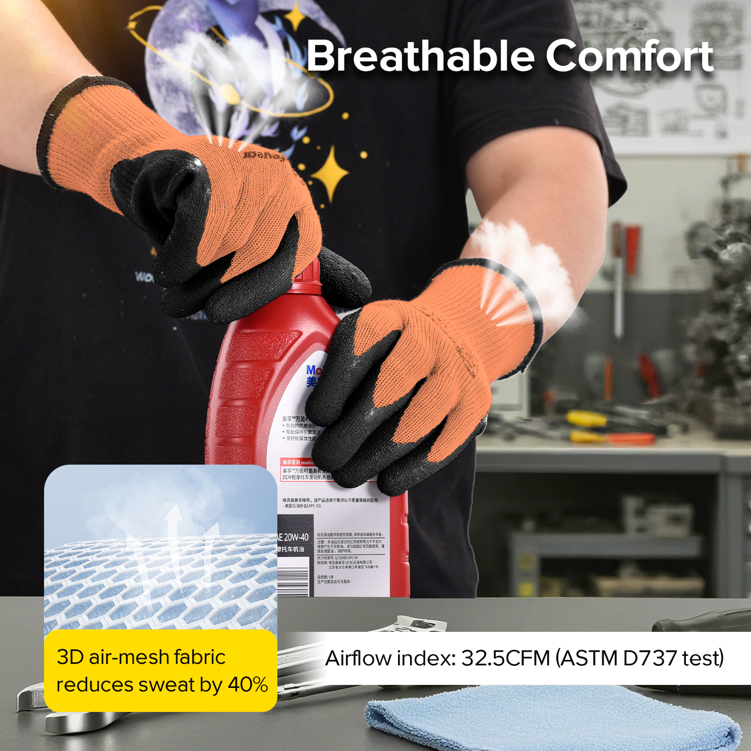 Gants de travail de sécurité enduits de latex LY-3013 Orange