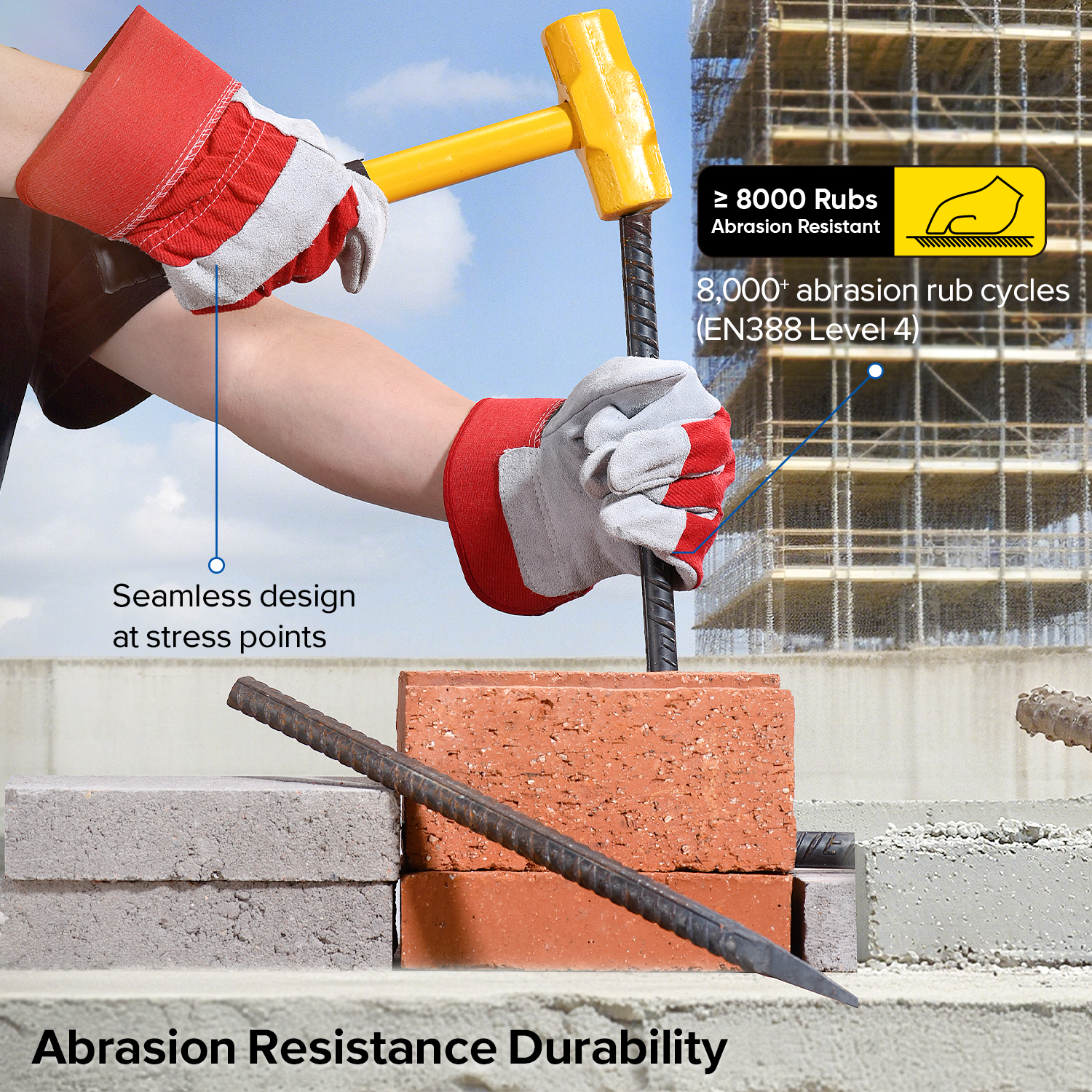  Gants de sécurité en cuir Gants de mécanicien de travail Cuir FL-1015 Rouge