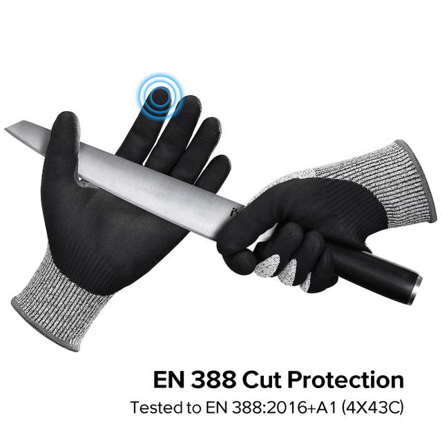 Gants de travail de construction gants de sécurité résistants aux coupes pd8045 noir
