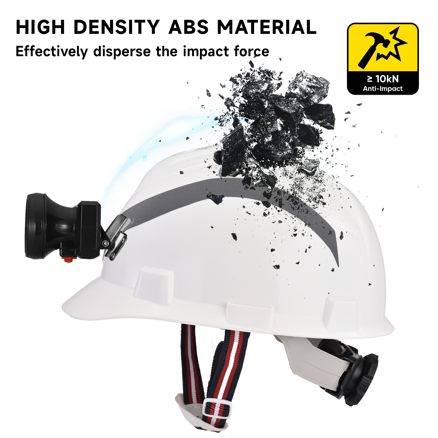 Casque de sécurité utilitaire souterrain avec lampe frontale et bandes réfléchissantes