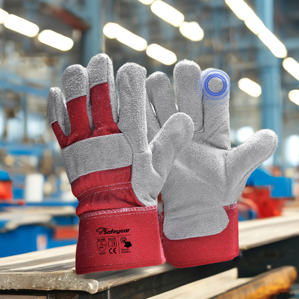  Gants de sécurité en cuir Gants de mécanicien de travail Cuir FL-1015 Rouge