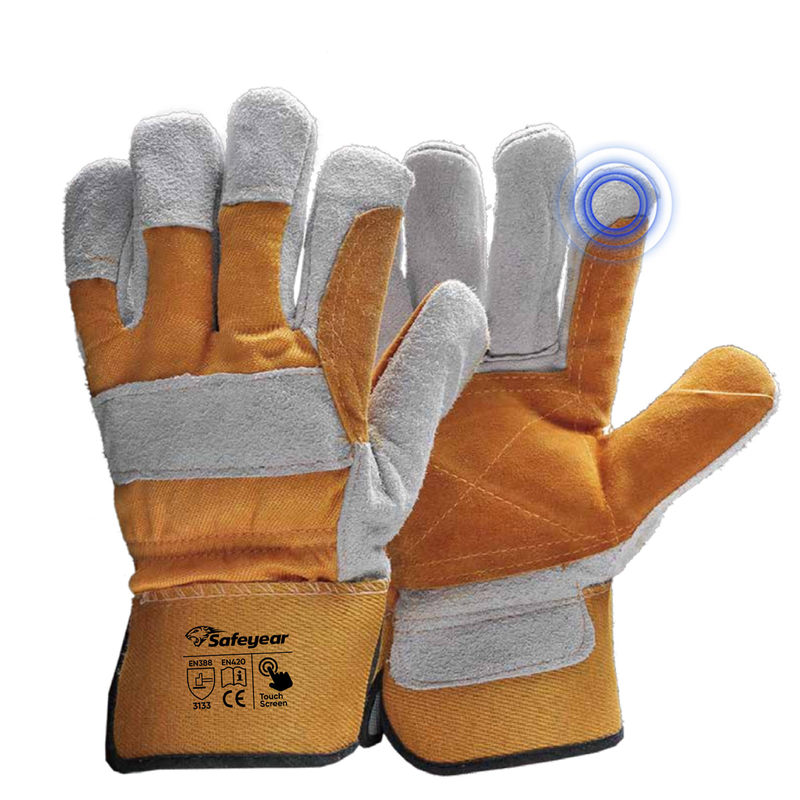Gants de travail en cuir Gants en cuir renforcés Gants d'impact en cuir Coupe 5 FL-1015 Jaune