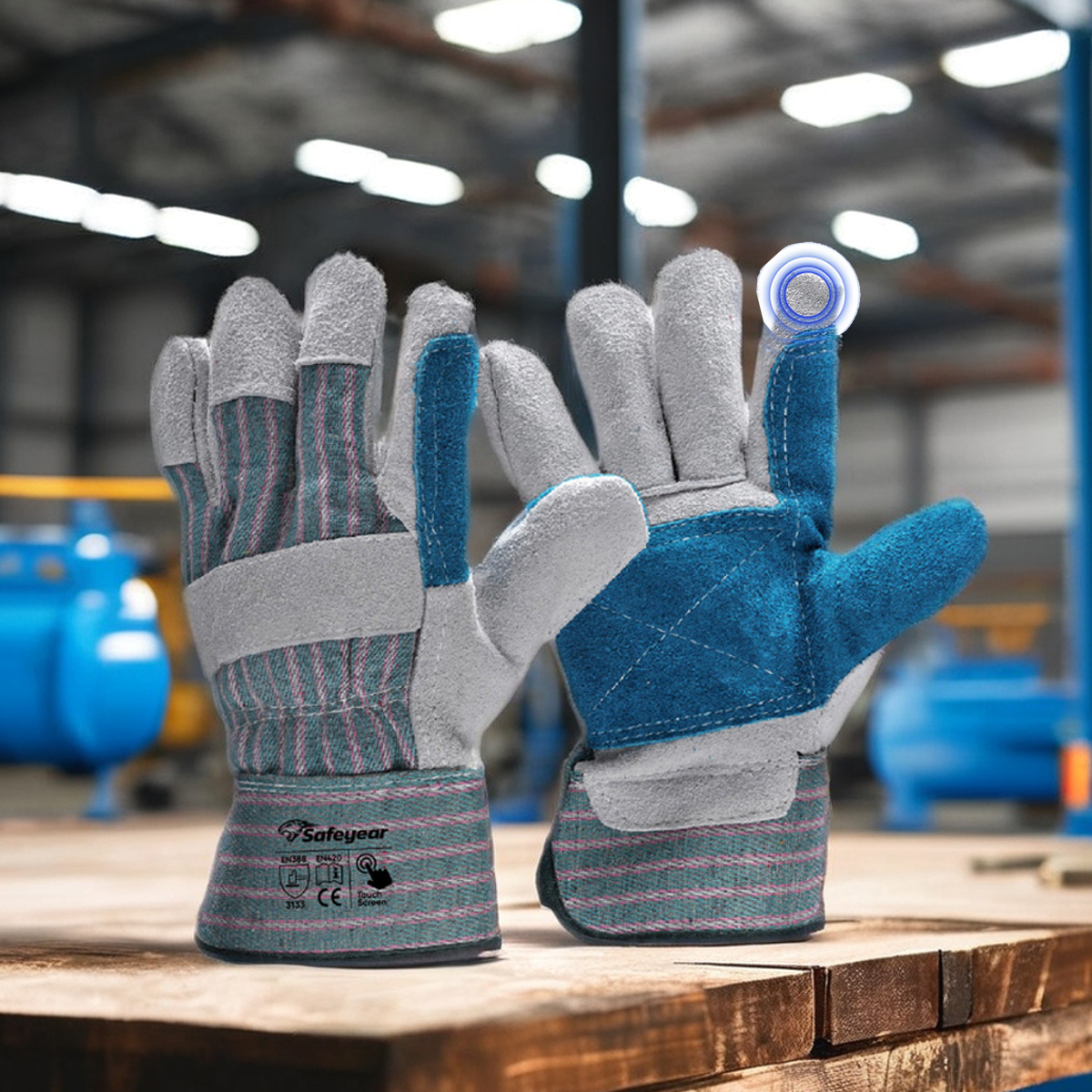 Gant anti-coupure avec paume en cuir de vache Gants d'impact FL-1015 Bleu