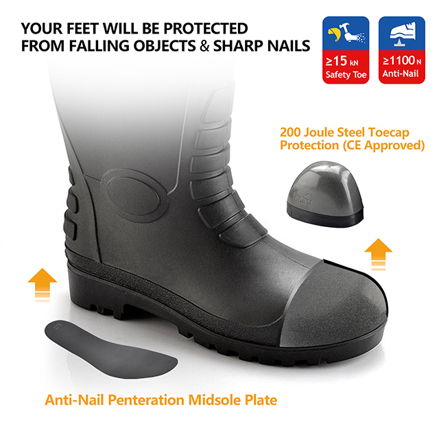 Bottes de gomme en caoutchouc imperméables W-6038 Black