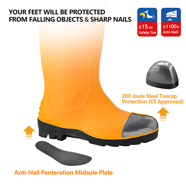 Bottes de pluie à orteils en acier lourd W-6037 Jaune