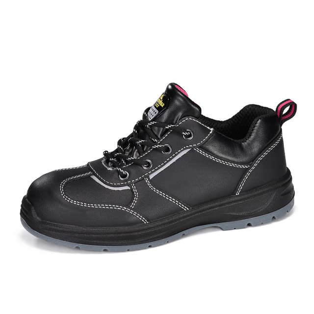 Chaussures de travail en cuir de vache noir pour femmes avec embout en acier de sécurité L-7508 lisses
