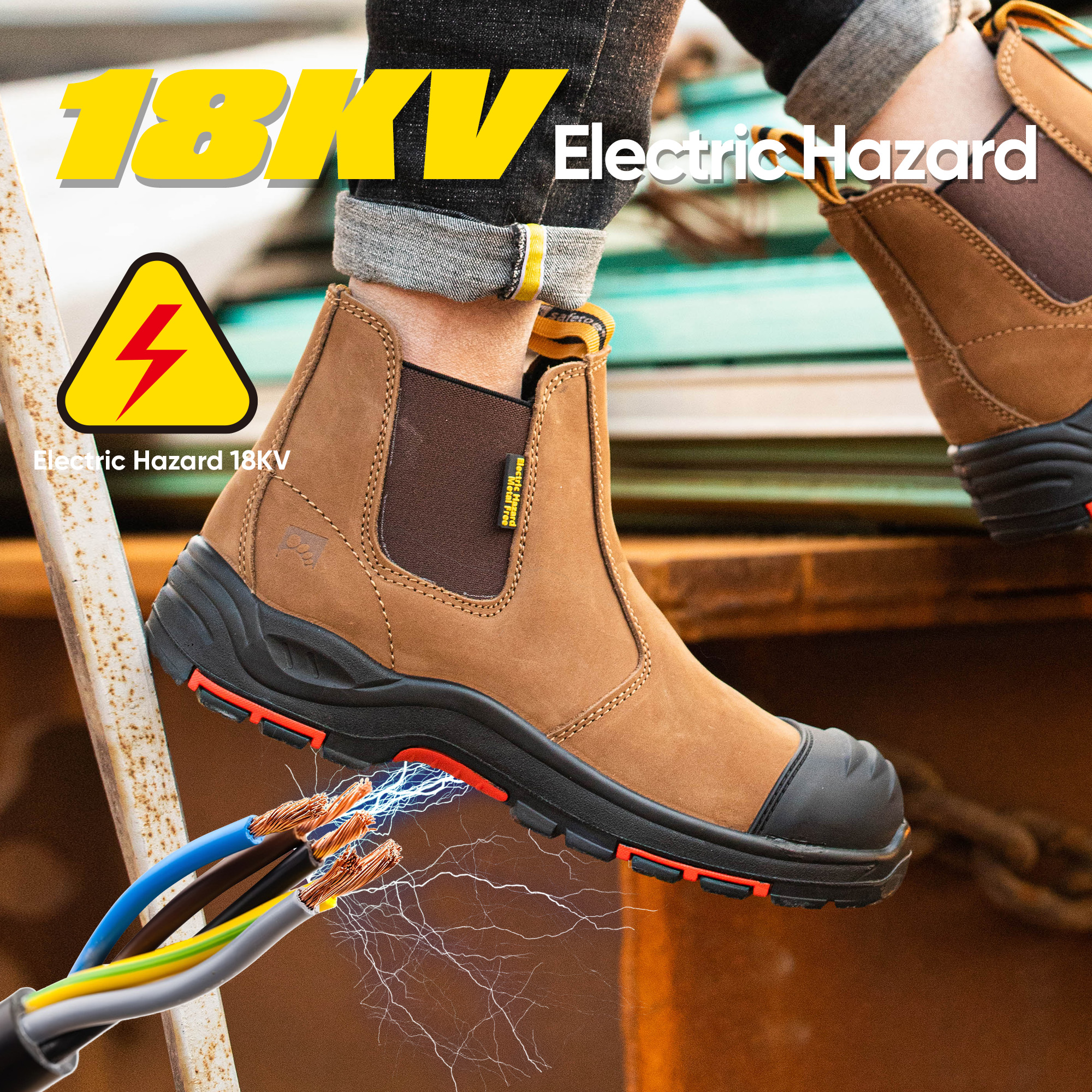 Bottes de sécurité de travail isolées en caoutchouc à isolation électrique à enfiler approuvées ASTM M-8025NB InstaGuard Chelsea