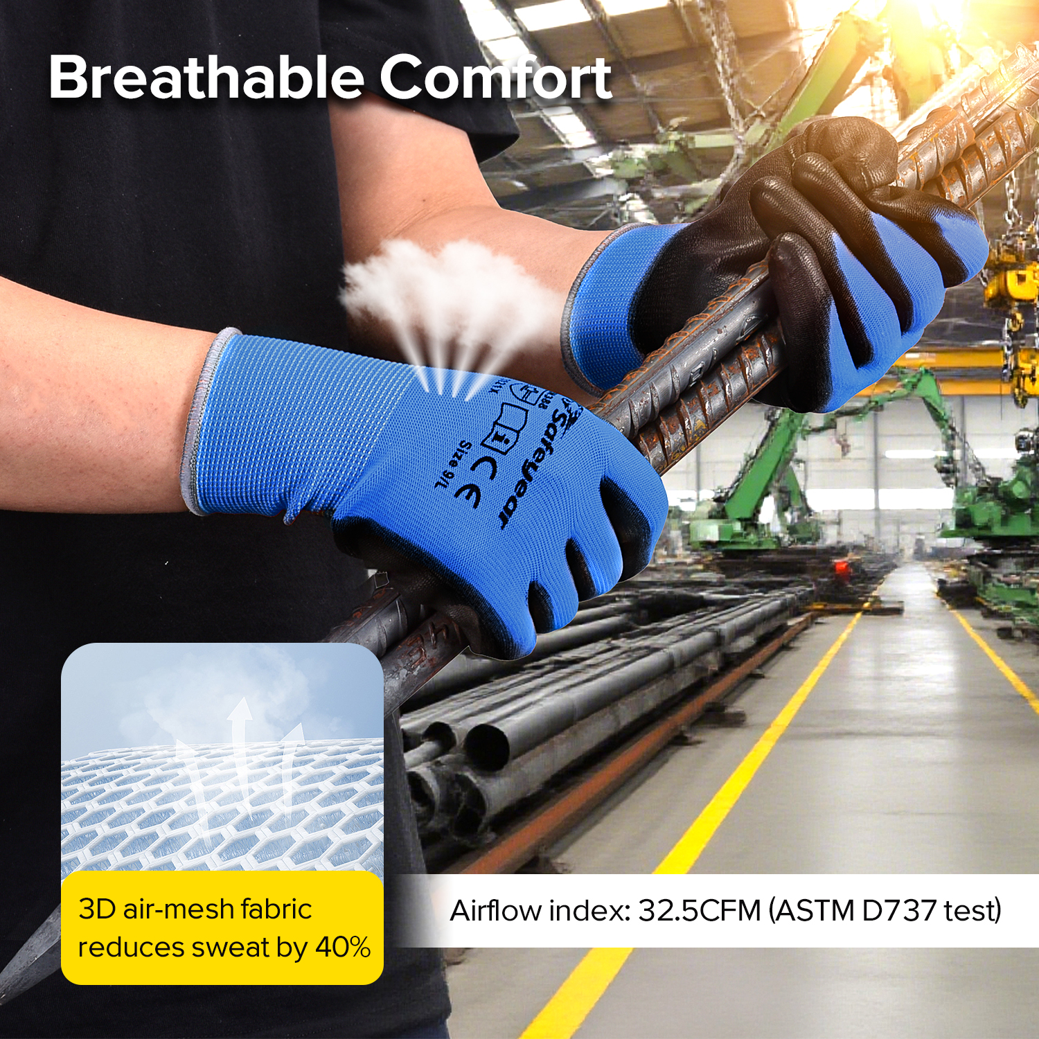 Gants de travail robustes enduits de PU PN8003 bleu