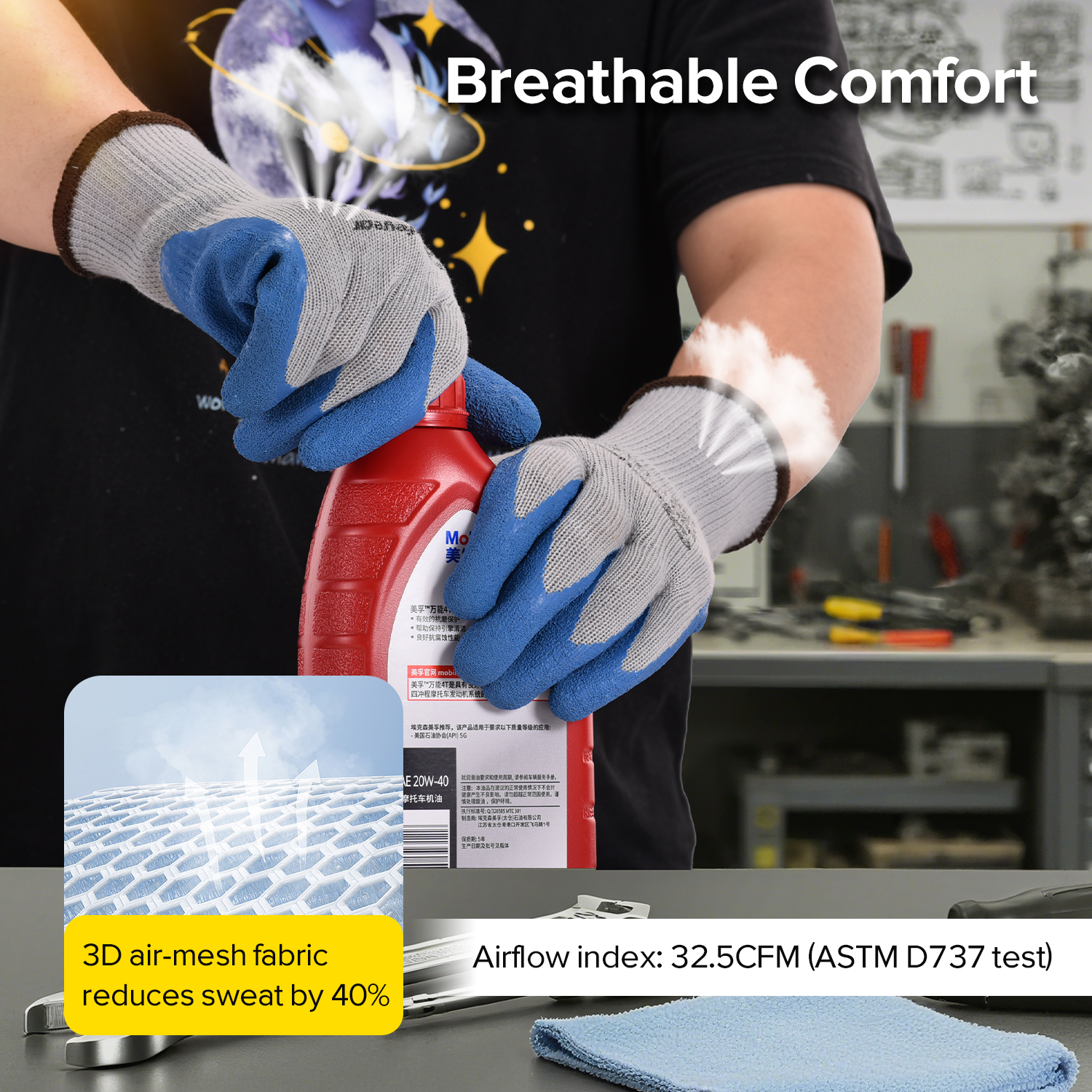 Gants de travail de sécurité enduits de latex LY-3013 bleu