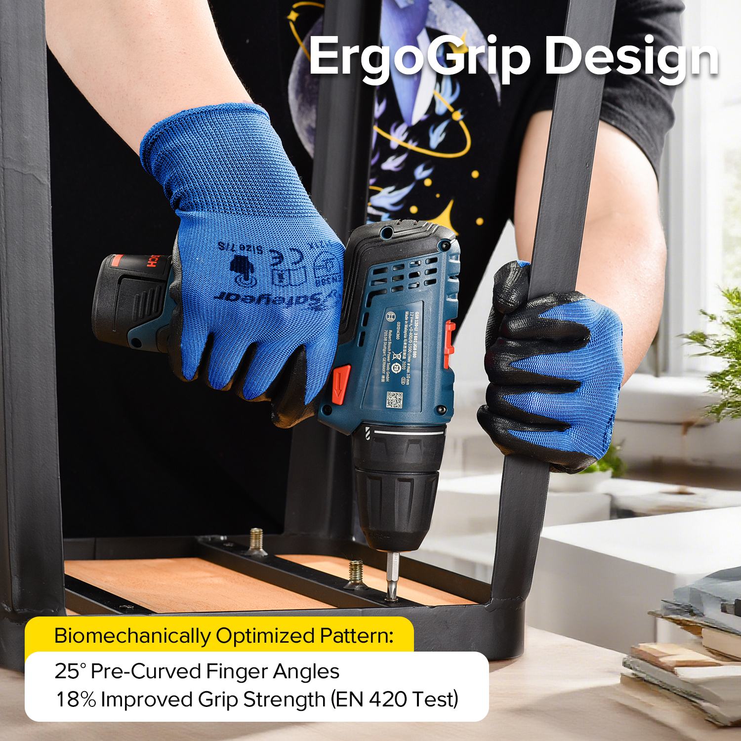 Gants de travail de sécurité enduits de nitrile N1552 bleu