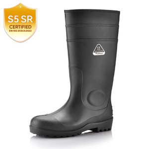 Bottes de sécurité en caoutchouc S5 approuvées CE – Bottes industrielles robustes et imperméables en PVC W-6037 Noir AquaPioneer