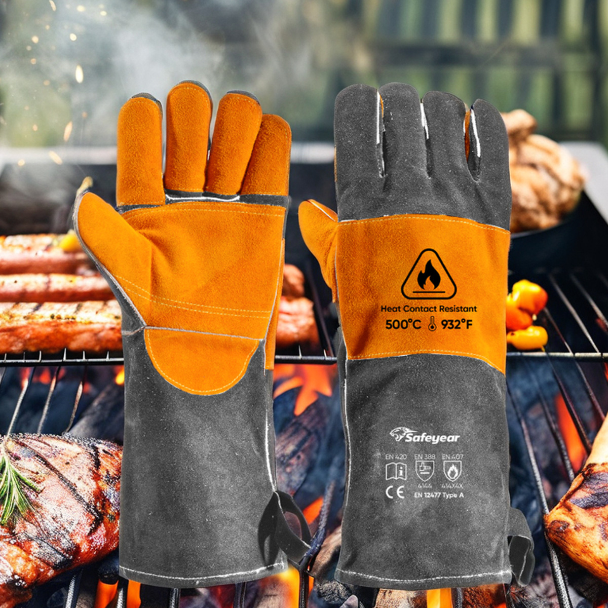  Gant de soudeur en daim gants de soudage Laser résistants à la chaleur FL-1023 gris et jaune
