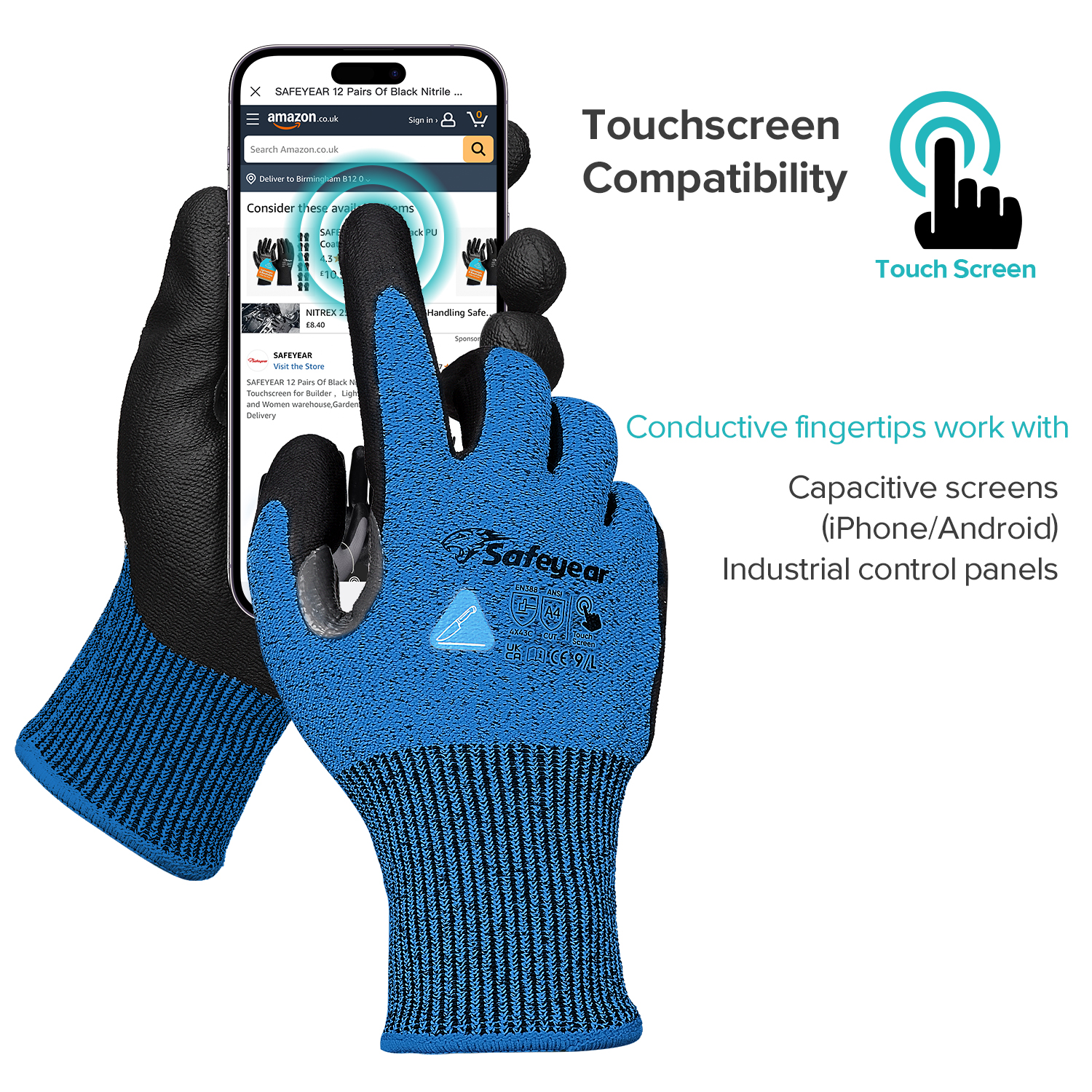 Gants de travail de construction gants de travail de sécurité résistants aux coupures PD8045 bleu