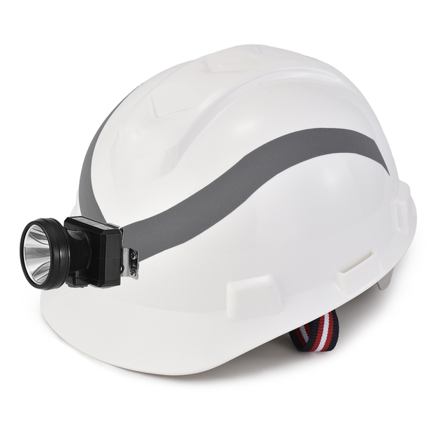 Casque de sécurité utilitaire souterrain avec lampe frontale et bandes réfléchissantes