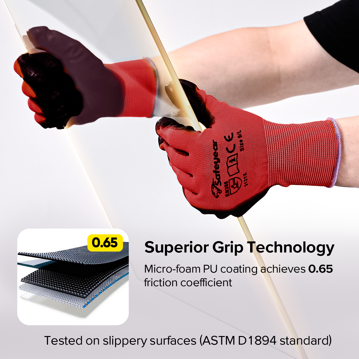 Gants de travail robustes enduits de PU PN8003 FlexShield Work Red 