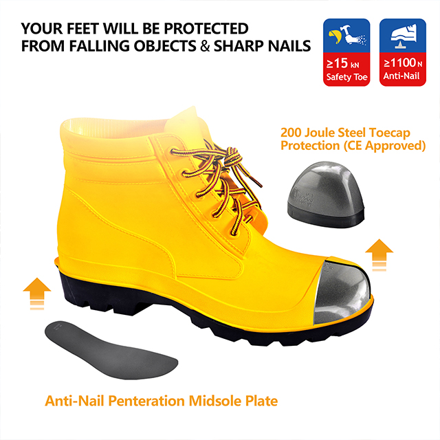 Bottes de pluie à orteils en acier W-6050 Jaune