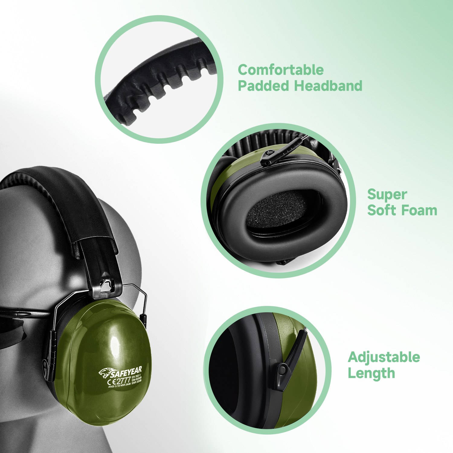 Muffs d'oreille protecteurs ABS Prêt Abs EM-5002 Green
