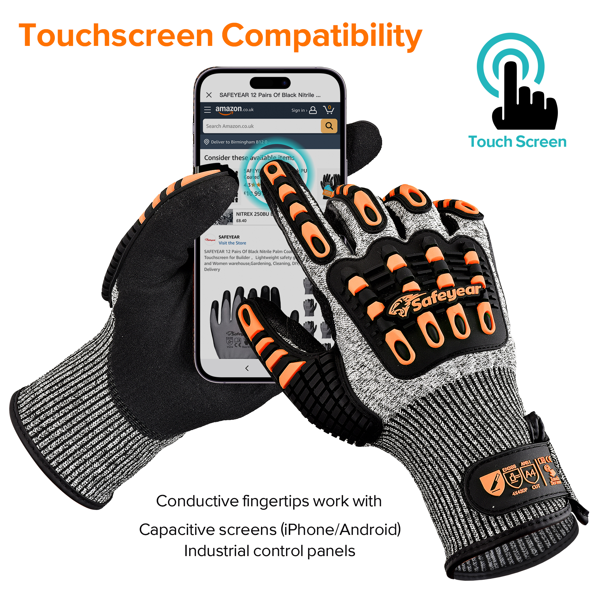 Gants de travail d'usine gants de travail mécaniques résistants tpr9004 orange