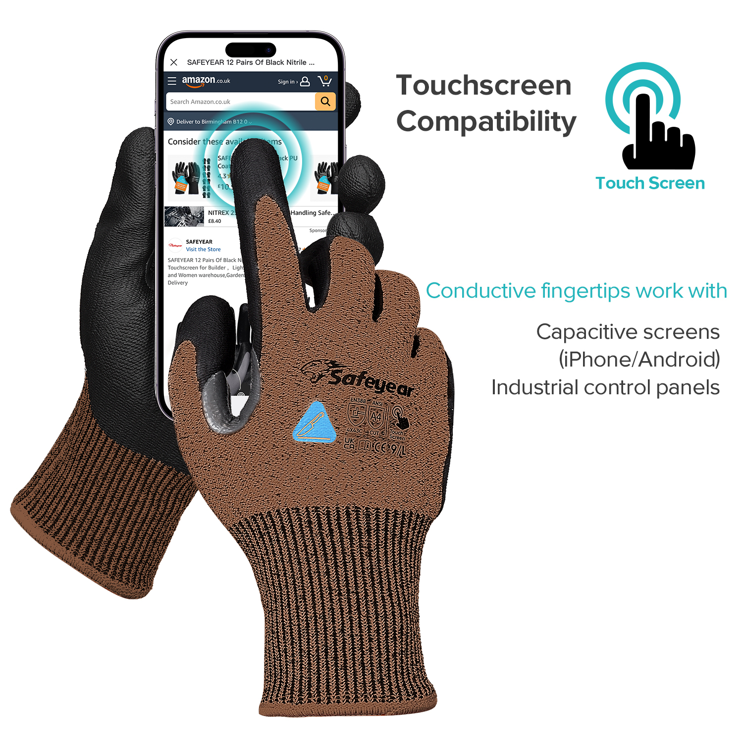 Gants de travail de construction Gants de travail de sécurité résistants aux coupures PD8045 Marron