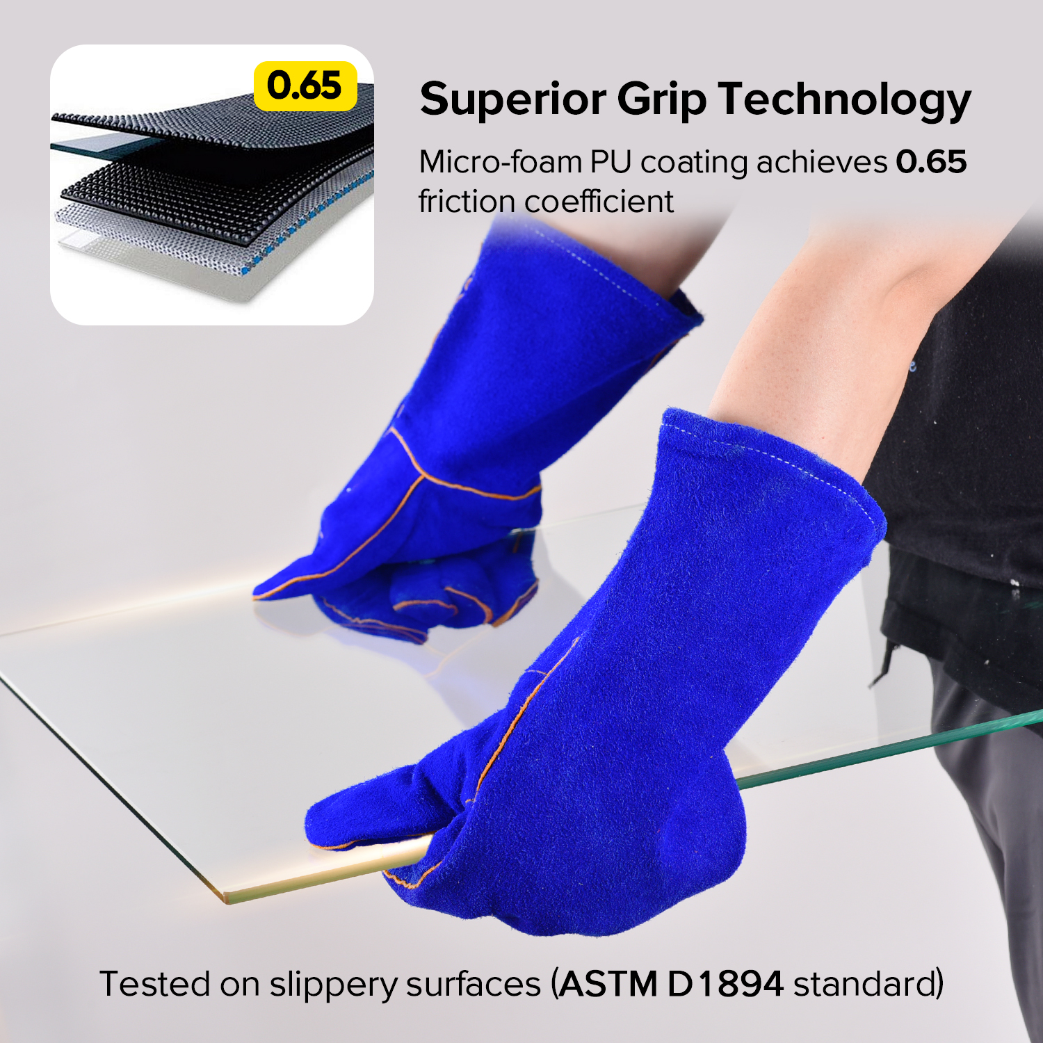 Gants de travail en cuir pour soudeur S-H24 bleu