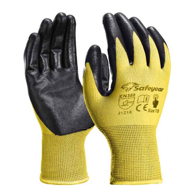 Gants de travail de sécurité enduits de nitrile N1552 jaune