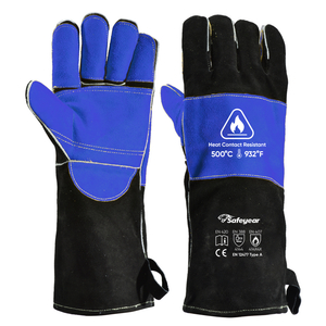 Gants mitaines en cuir haute température Gants mitaines en cuir haute température FL-1023 Noir et bleu