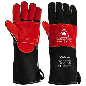  Gants en cuir Gants de soudage résistants à la chaleur FL-1023 Noir et rouge