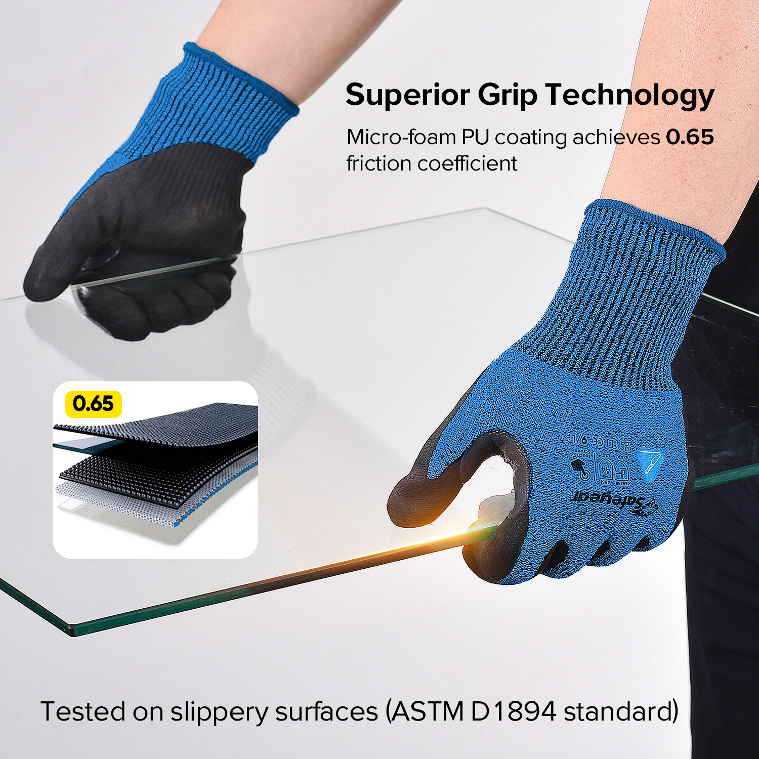 Gants de travail de construction gants de travail de sécurité résistants aux coupures PD8045 bleu