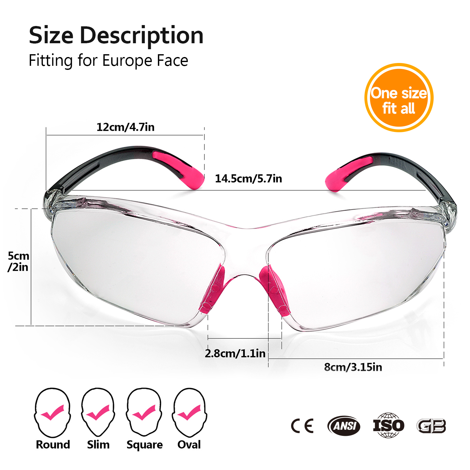 Lunettes de sécurité anti-buée ANSI Z87.1 CE EN166 UV400 Lunettes de protection SG003 Rose