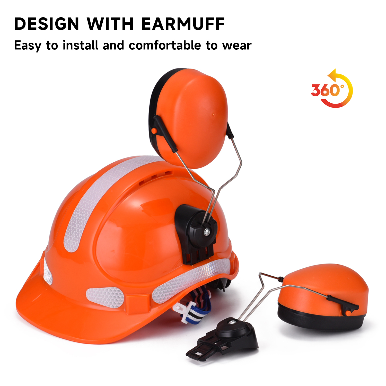  Fabrication Earmluffs Construction Casque de sécurité ABS CE Casques de sécurité approuvés W-018 Orange