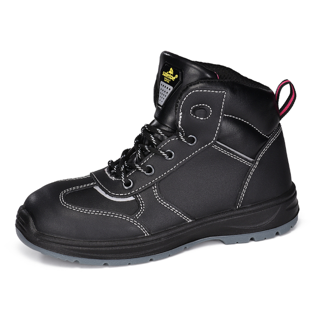 Bottes de travail en cuir de vache noir pour femmes avec embout en acier de sécurité M-8516 lisse
