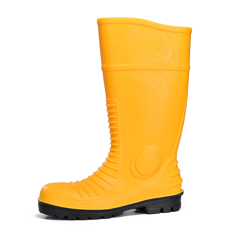 Bottes de pluie jaunes de sécurité de PVC d'exploitation avec le jaune en acier W-6055 d'orteil