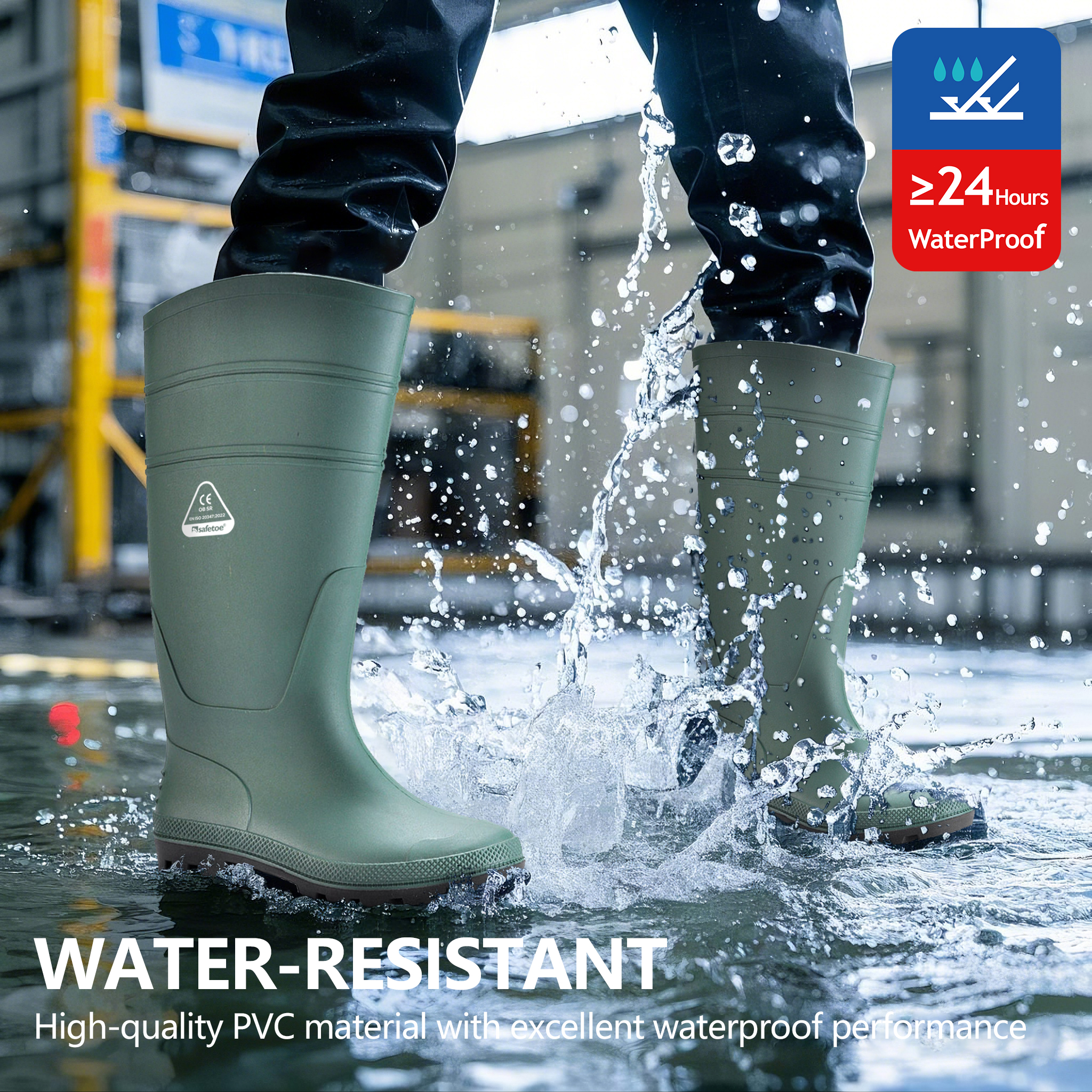Bottes en caoutchouc professionnelles – Bottes de pluie imperméables en PVC pour l'agriculture et l'élevage (vert)