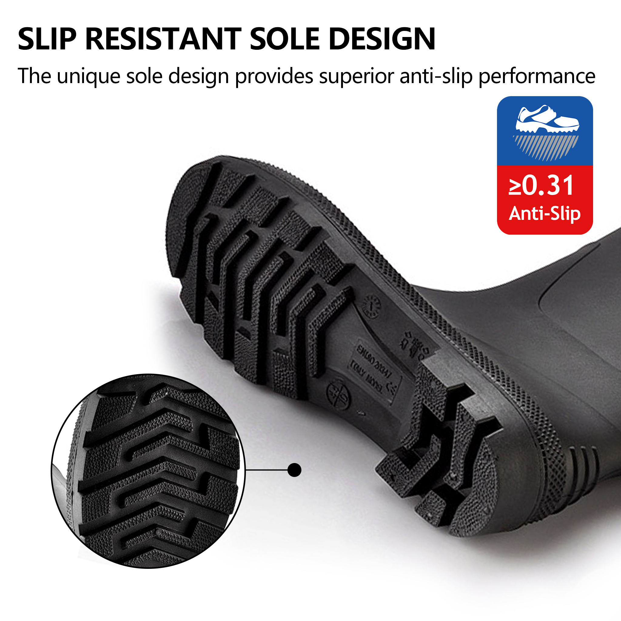 Bottes en caoutchouc professionnelles – Bottes de pluie de travail imperméables en PVC pour utilisation industrielle et en entrepôt