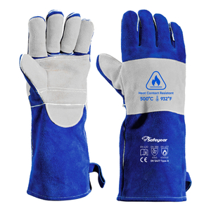 Gants de protection contre les arcs électriques, gants de soudage en cuir de vache FL-1023 bleu et gris