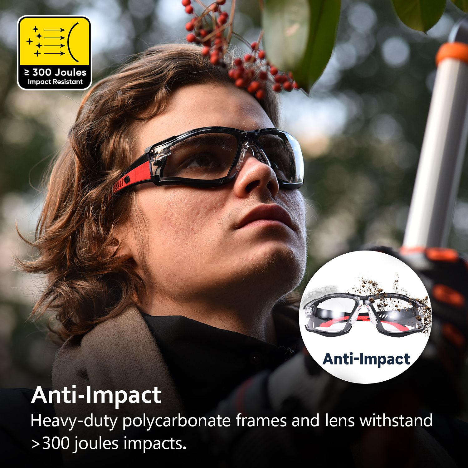 Lunettes de sécurité antibuée pour chantiers poussiéreux doublées de mousse | ANSI Z87.1 et EN166 SG037 Rouge
