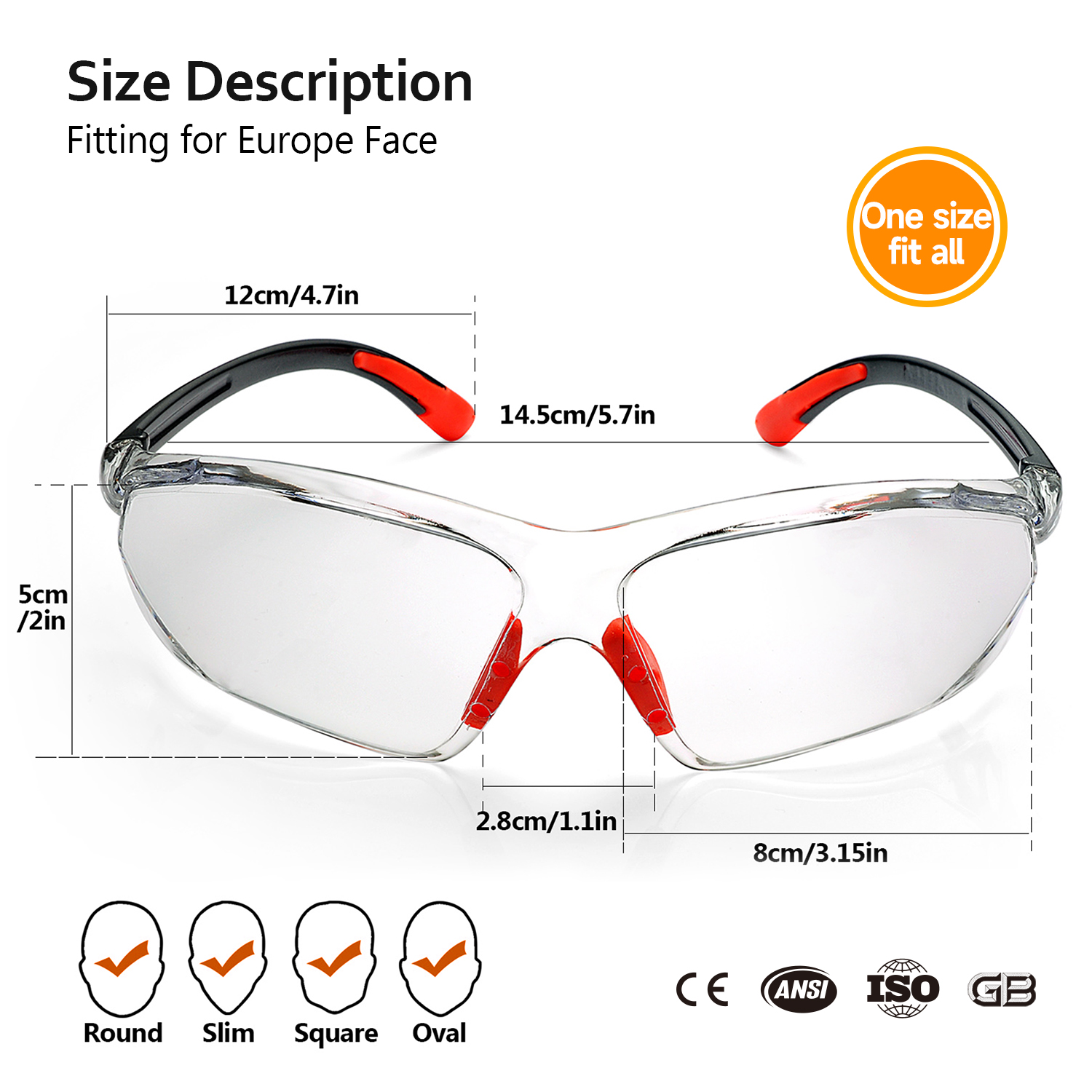 Lunettes de sécurité industrielles à vision haute clarté SG003 Orange