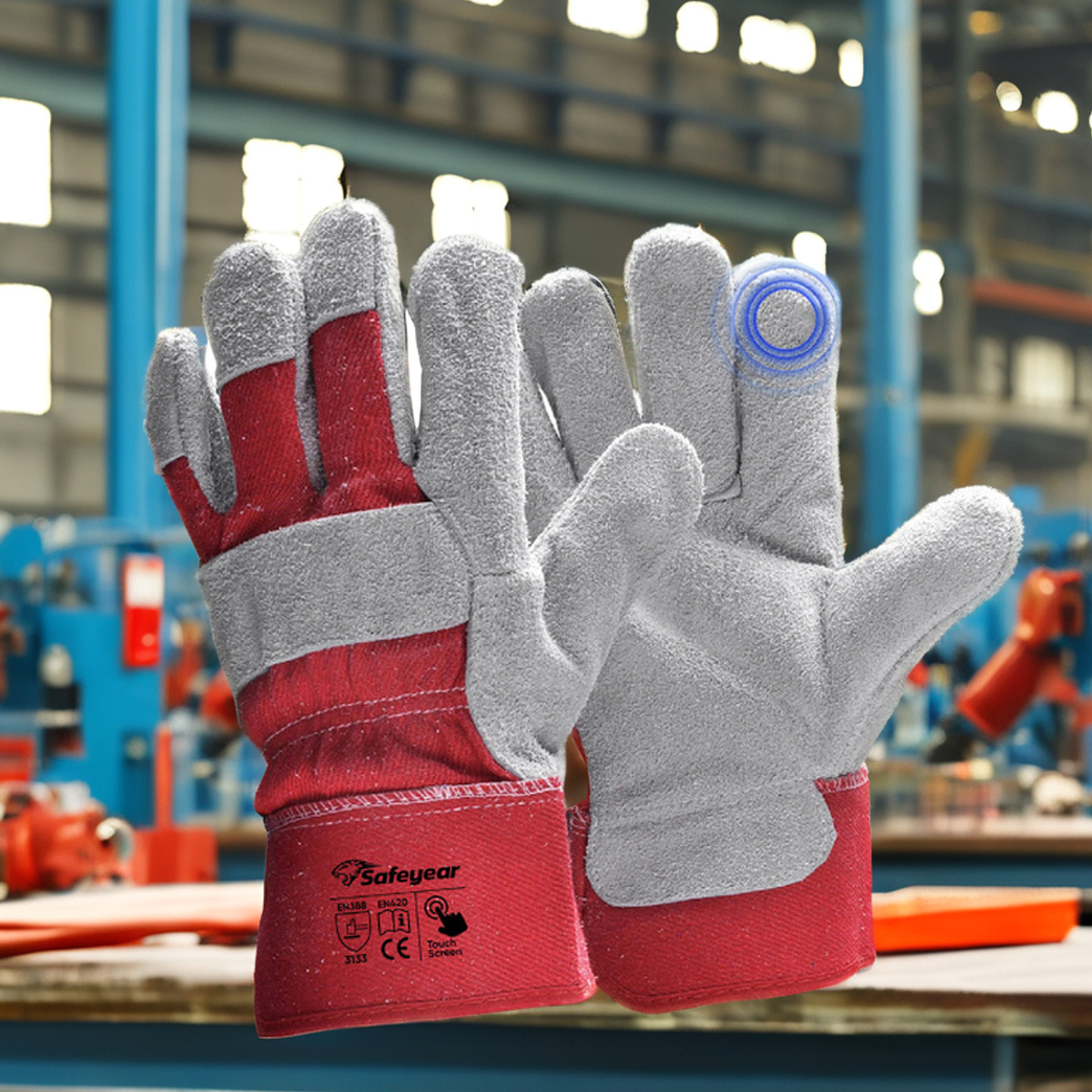  Gants de sécurité en cuir Gants de mécanicien de travail Cuir FL-1015 Rouge