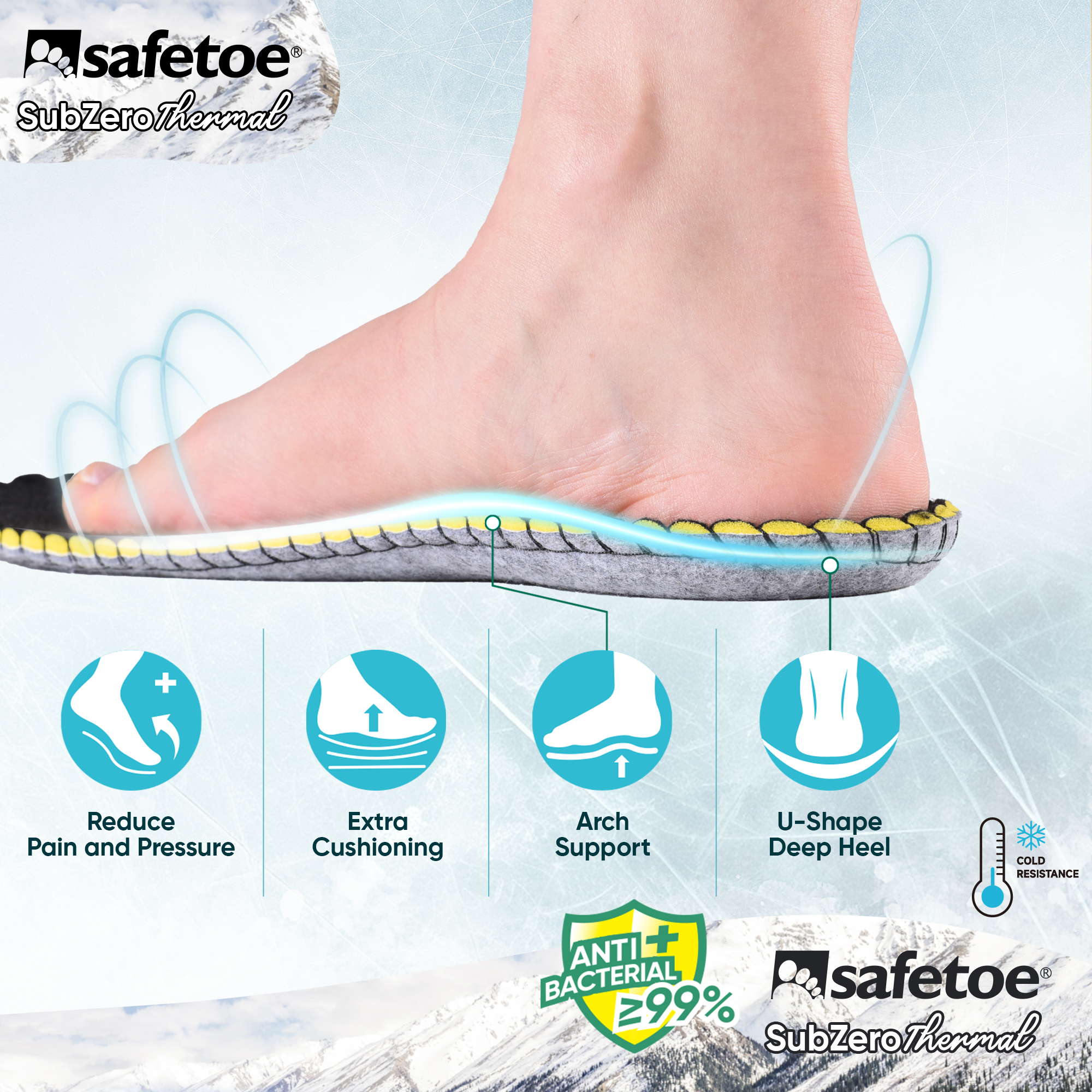 Semelles orthotiques antibactériennes hivernales chaudes pour les bottes de travail J-017