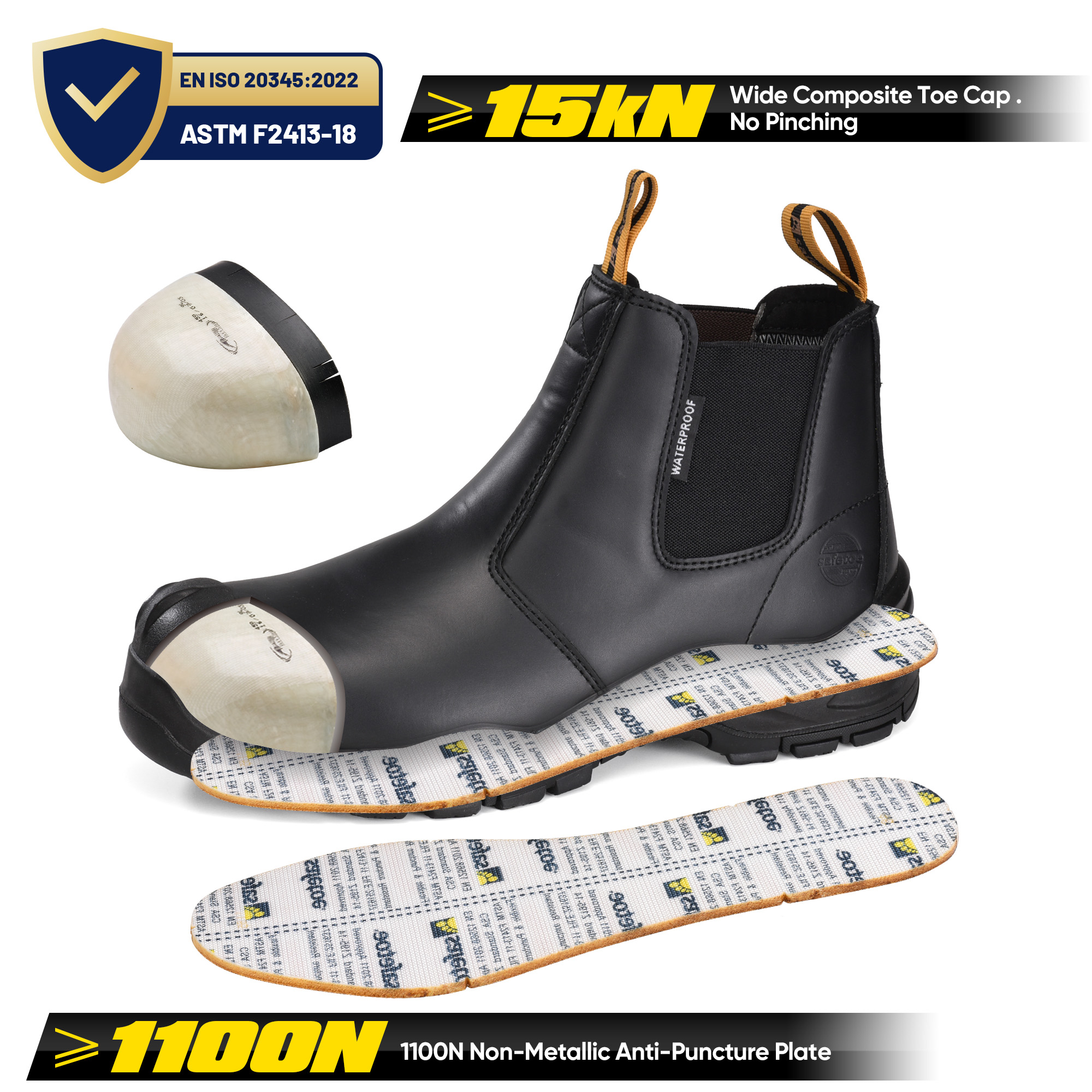 Bottes de travail minières Chelsea imperméables à bout composite M-8025NB-BKOC