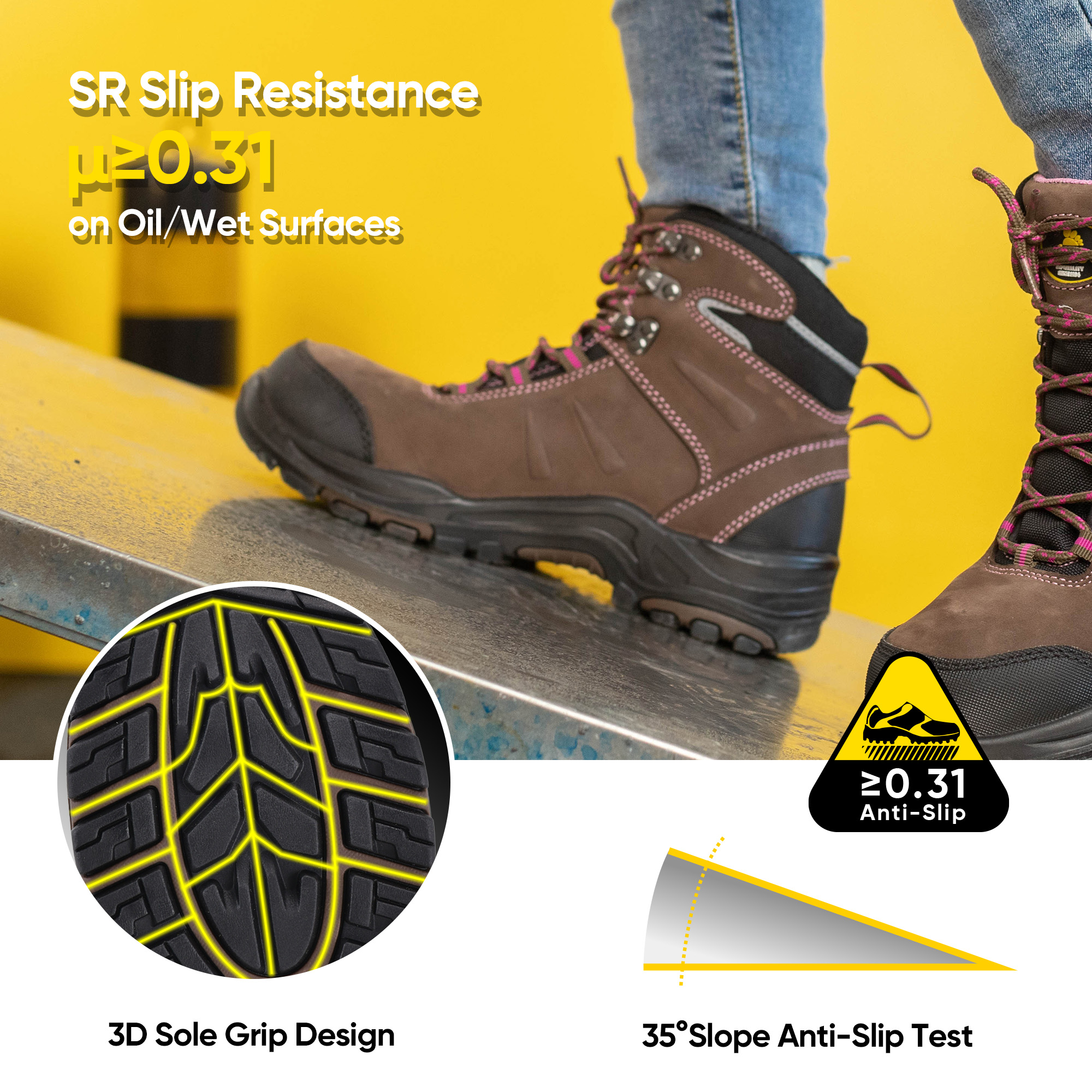 Bottes de travail pour femmes imperméables et résistantes au glissement avec orteil en acier M-8553