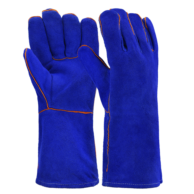 Gants de travail en cuir pour soudeur S-H24 bleu