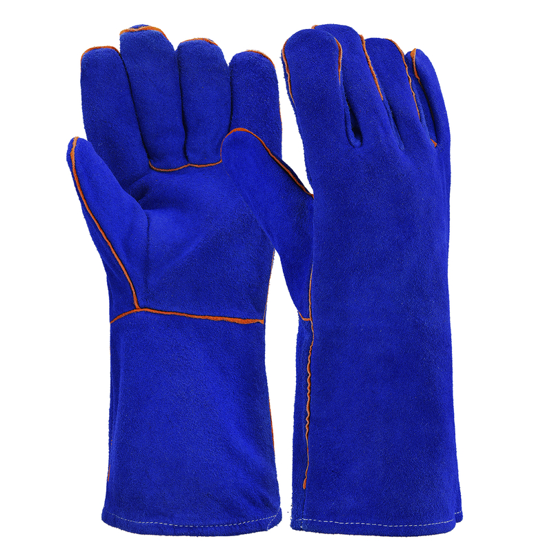 Gants de travail en cuir pour soudeur S-H24 bleu
