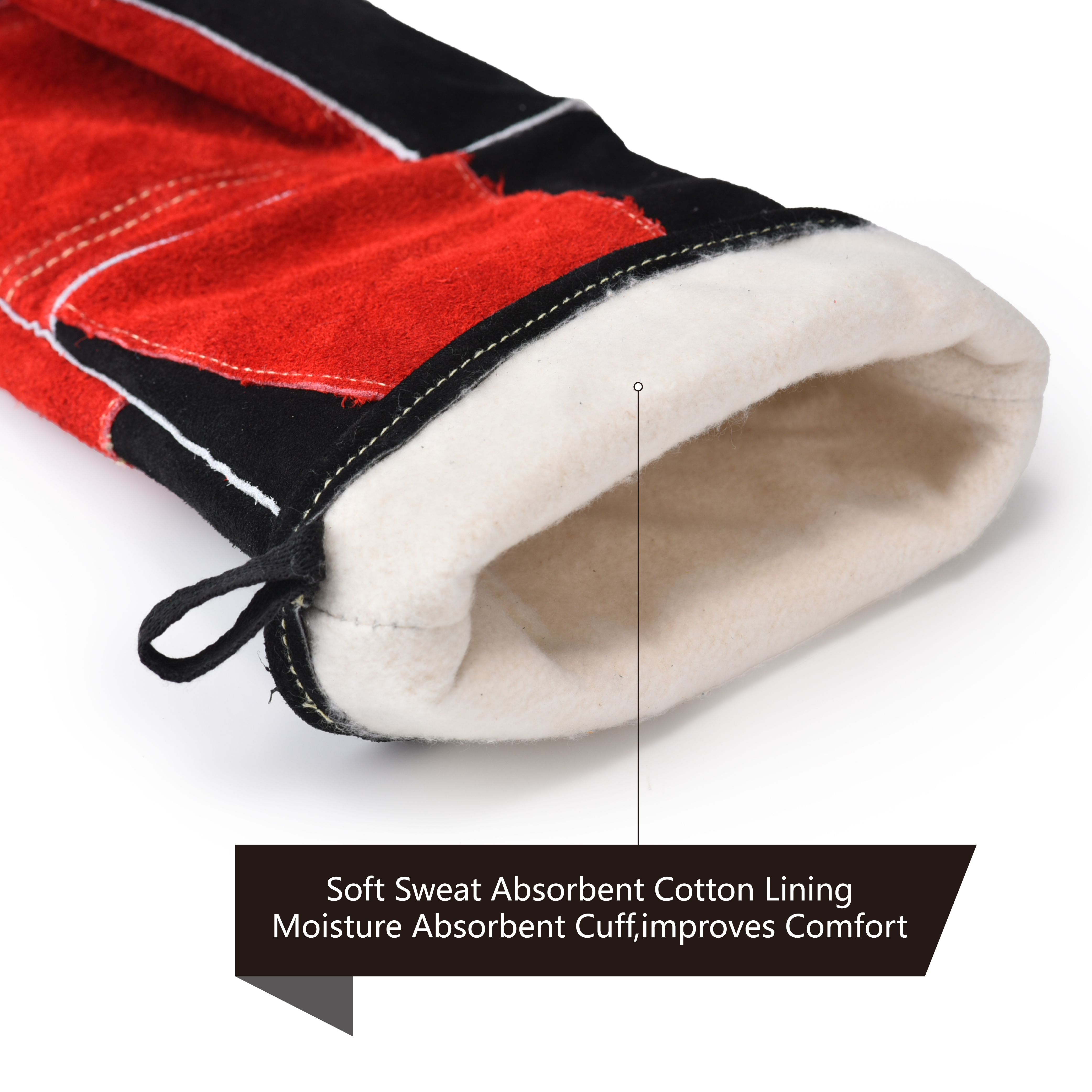  Gants en cuir Gants de soudage résistants à la chaleur FL-1023 Noir et rouge