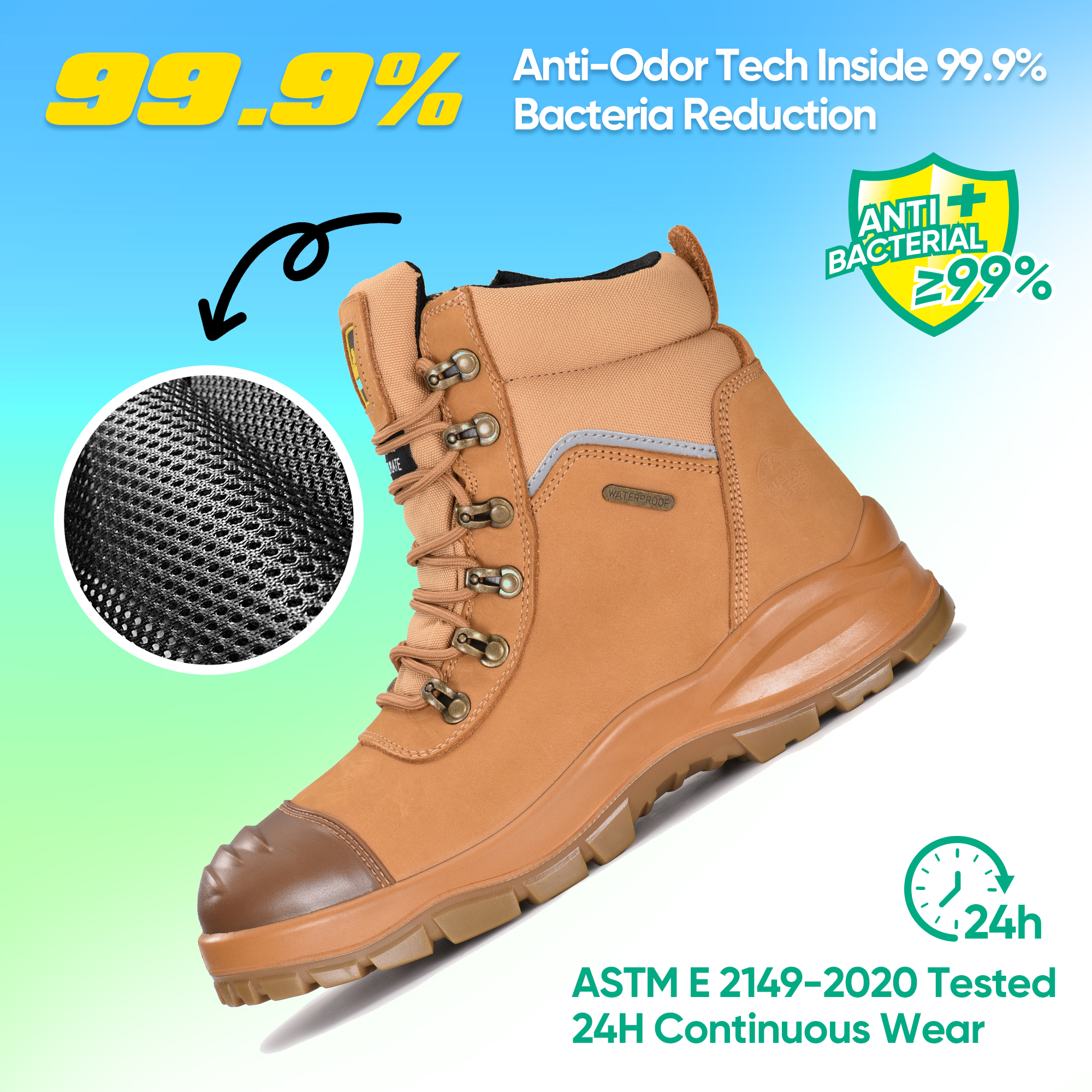 Bottes de sécurité minières à bout en acier imperméables standard d'Australie avec fermeture éclair latérale M-8577 beige