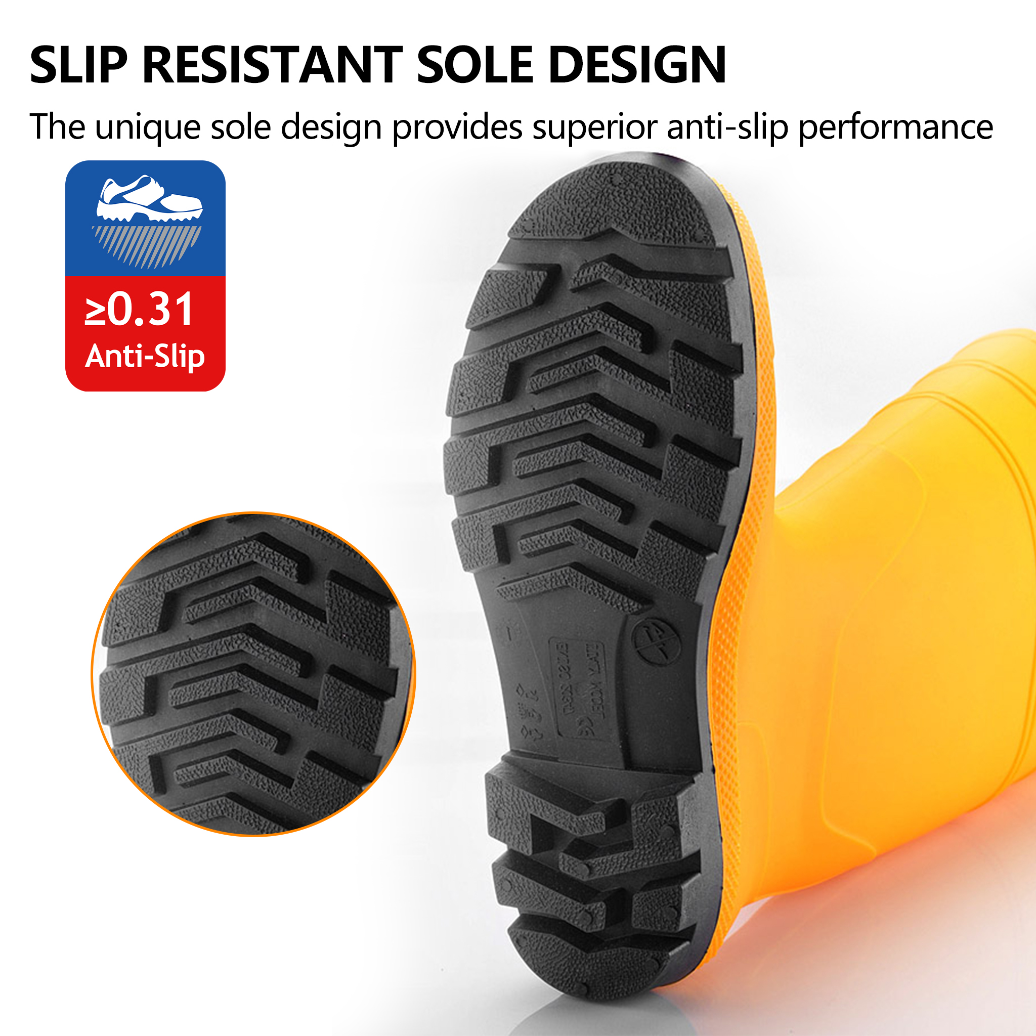 Bottes de pluie professionnelles – Bottes de pluie imperméables en PVC pour usage extérieur et nettoyage Jaune