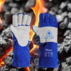 Gants de protection contre les arcs électriques, gants de soudage en cuir de vache FL-1023 bleu et gris