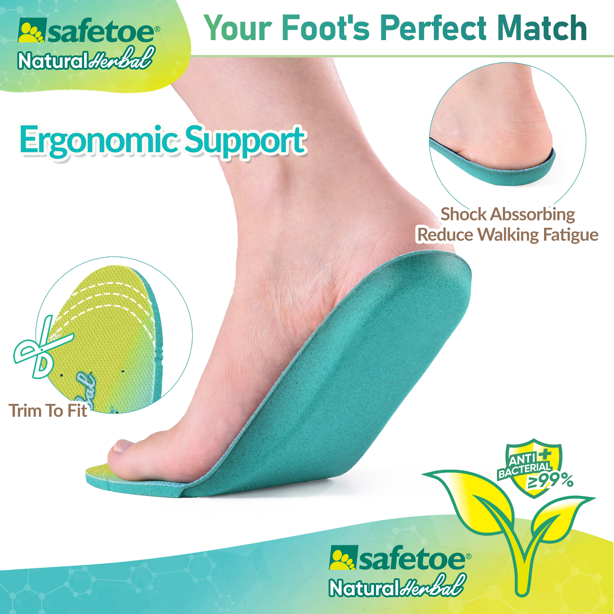 Safetoe Semelles de travail antibactériennes avec Hi-polyu et herbes naturelles